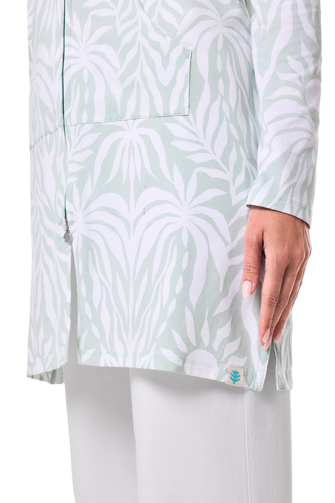 Cabana | Women's Long Zip-Up Hoodie | Misty Aqua American Palm