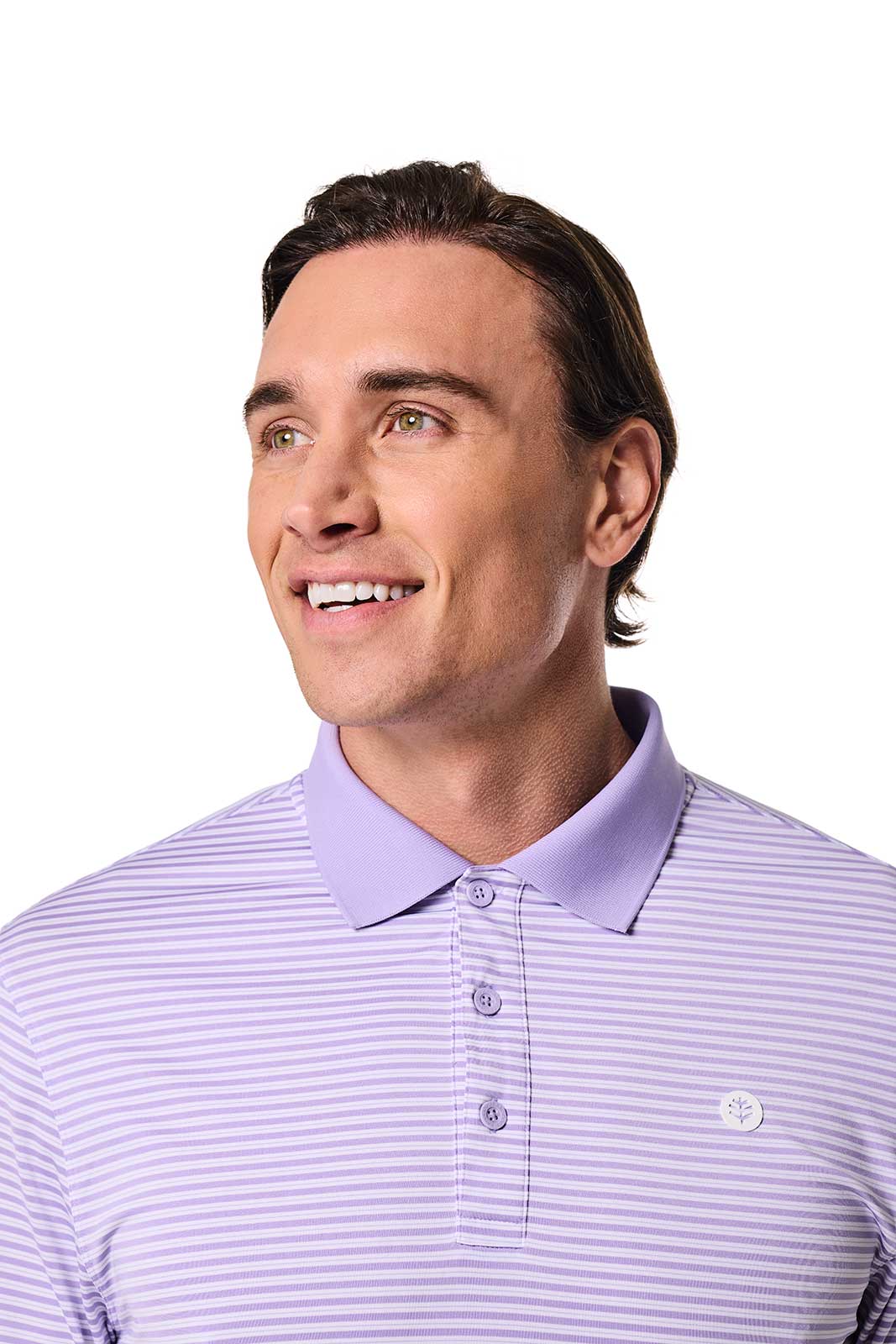 Erodym | Men's Long Sleeve Sports Polo | Lavendula/White Stripe