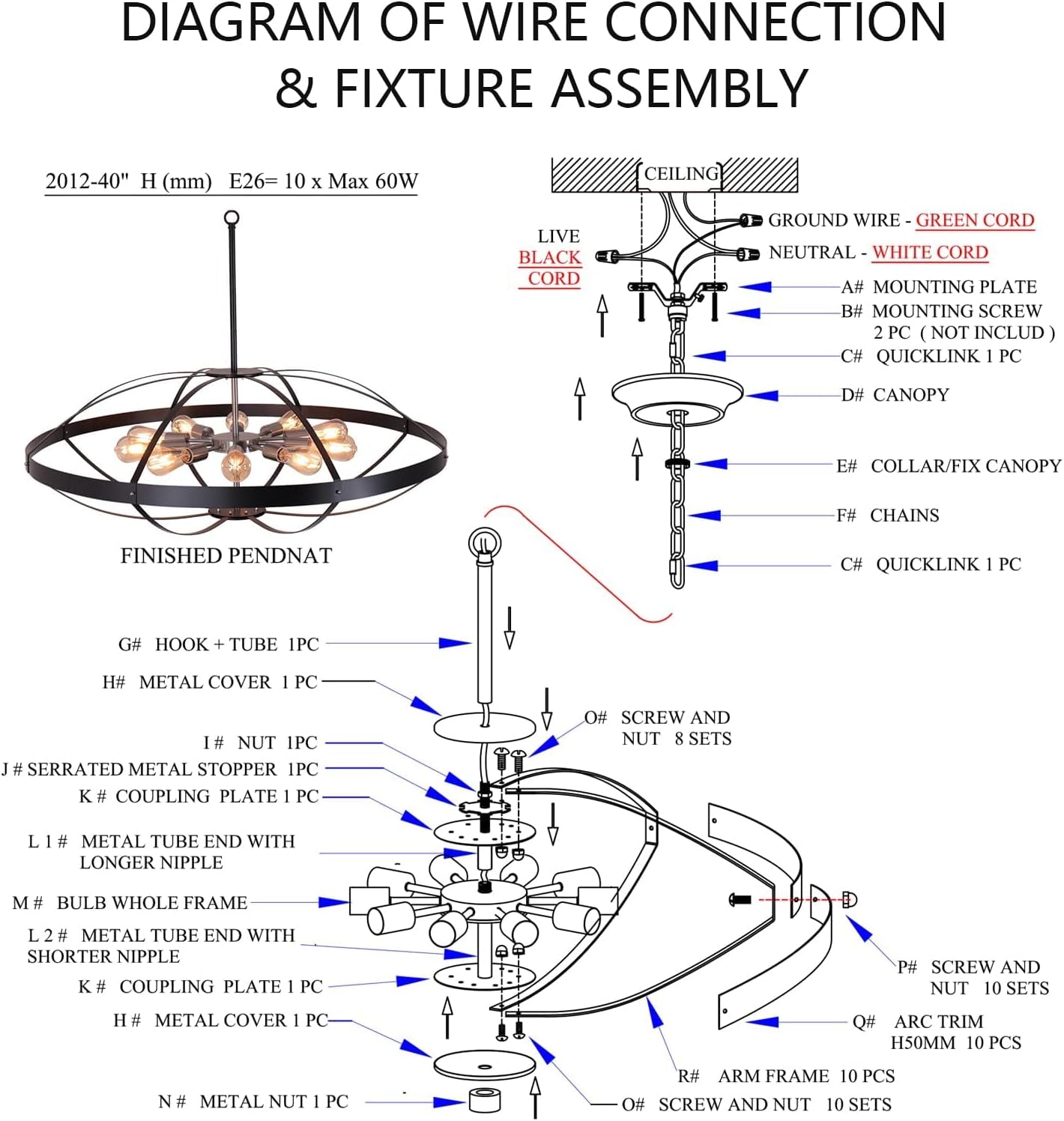 40" Farmhouse Chandelier for High Ceilings