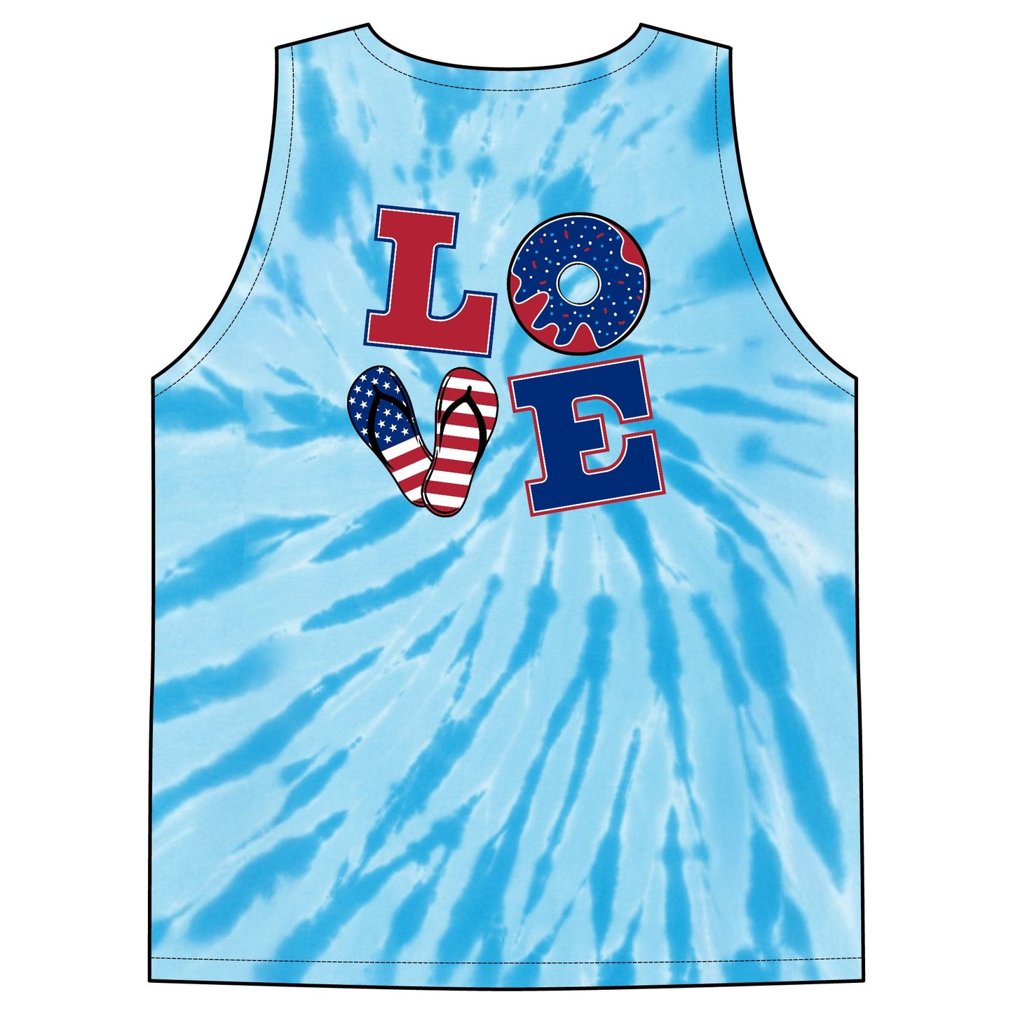 Tie-Dye Tank Top — Patriotic "LOVE" & Retro Logo Beach Vest