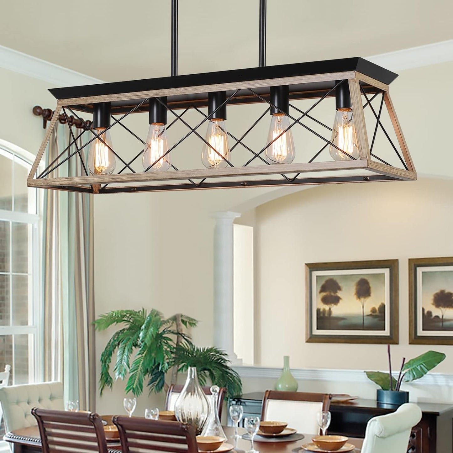 5-Light Farmhouse Pendant Linear Chandelier