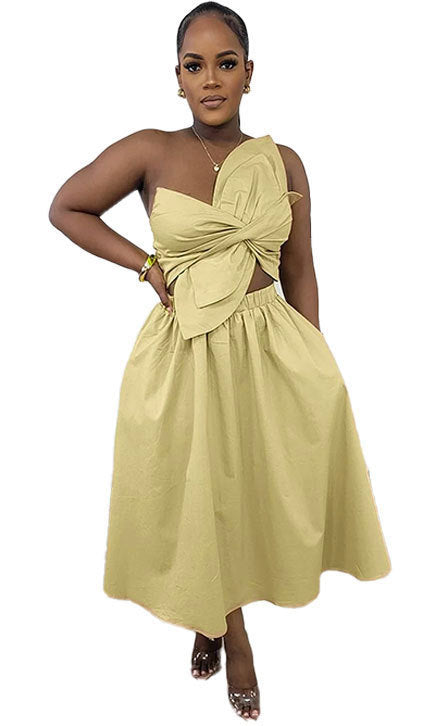 Sexy Solid Color Smocking One Shoulder Petal Hollow Out Cutout out Dress