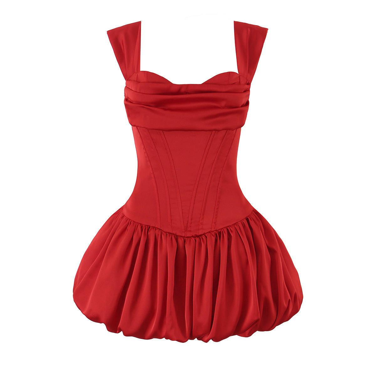 Women Clothing Fashionable Elegant Slim off Shoulder Boning Corset Waist Bud Puff Short Dress