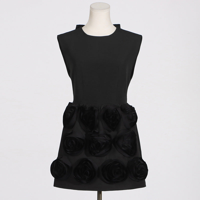 French Elegant Summer High Sense Stitching Floral Backless Design Short Dress Women Summer