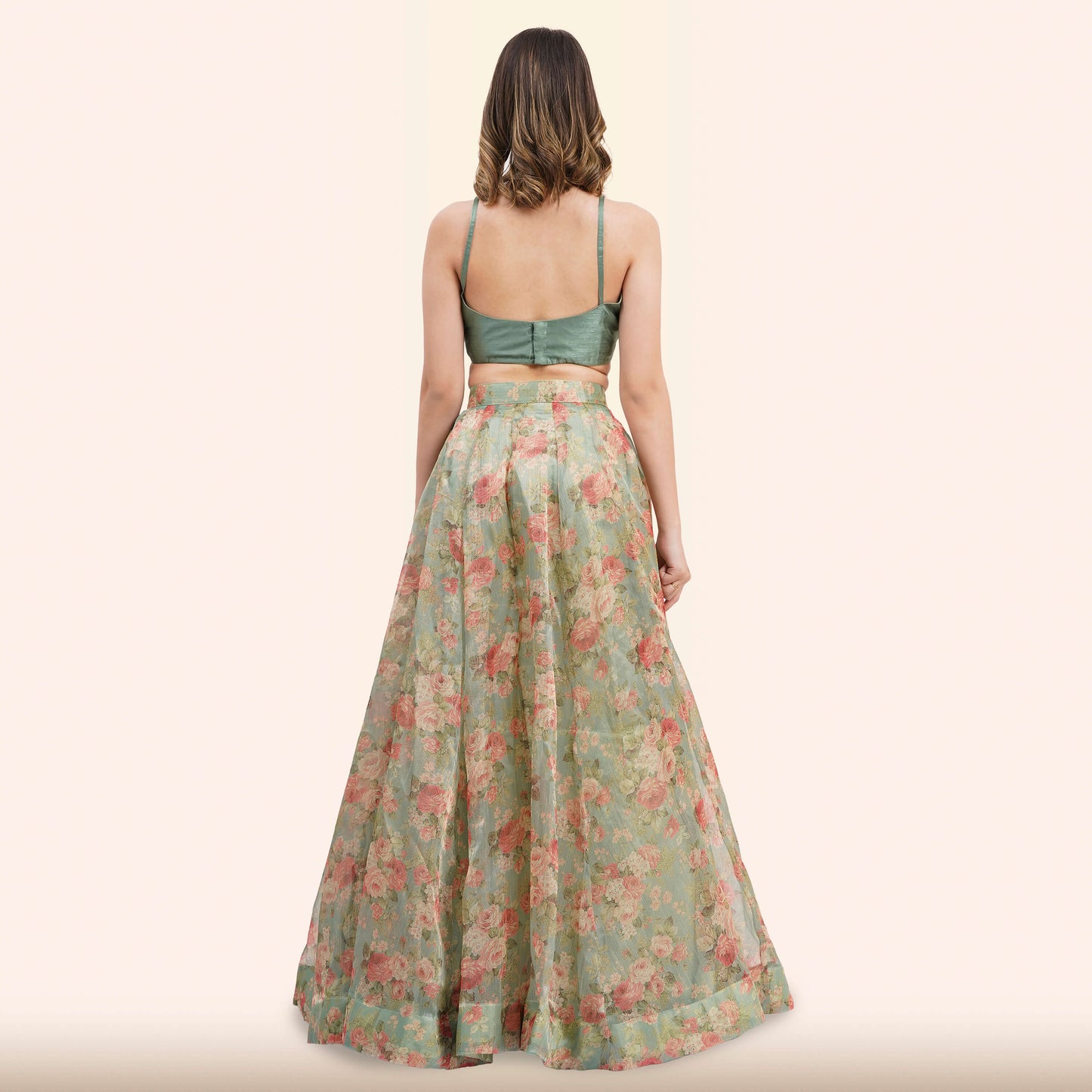 Sage Green Floral Lehenga with Dupatta