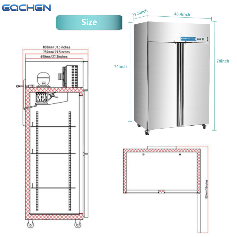 EQCHEN 48 Inch 2 Door Commercial Refrigerator