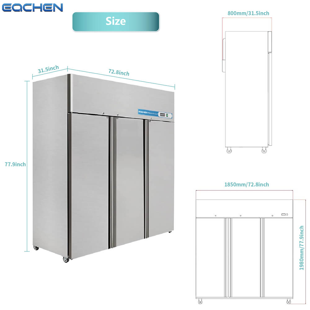 Commercial Reach in Fridge, 3 door 54 Cu.ft Stainless Steel Commercial Reach in Solid door Upright refrigerator