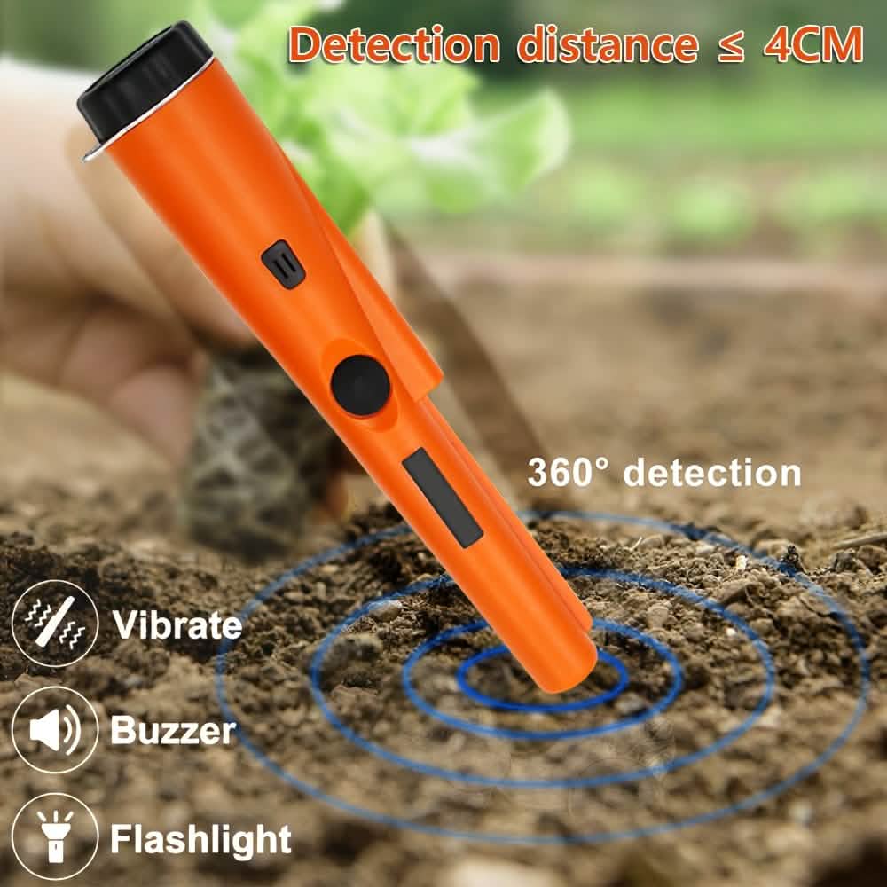 360° Pinpointer Metal Detector with LED, Vibration & Holster (Orange)