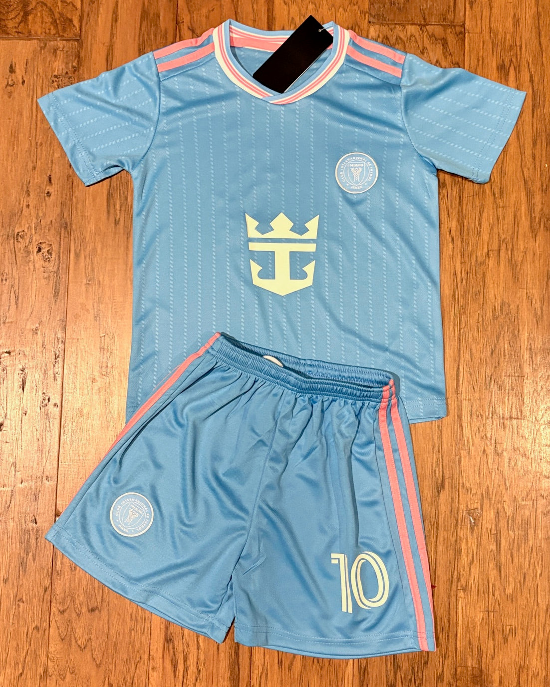 Lionel Messi Kids Blue Miami Soccer Jersey Set Football Youth Toddler