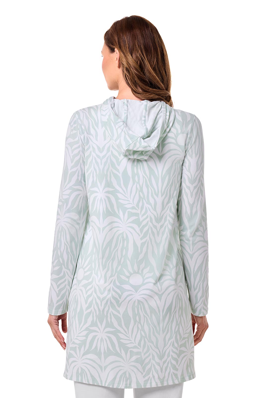 Cabana | Women's Long Zip-Up Hoodie | Misty Aqua American Palm