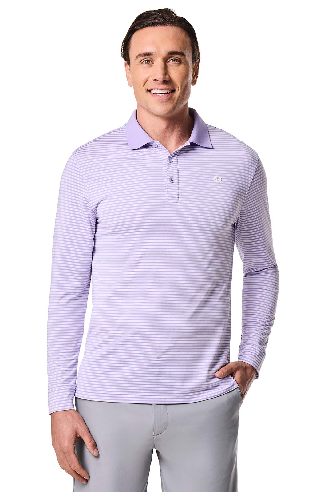 Erodym | Men's Long Sleeve Sports Polo | Lavendula/White Stripe
