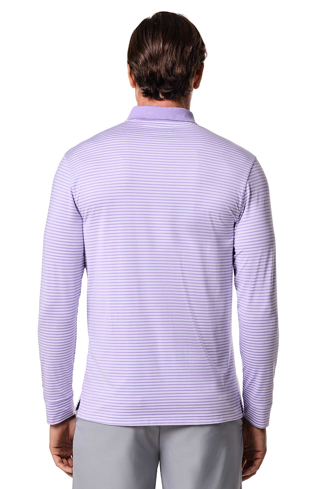Erodym | Men's Long Sleeve Sports Polo | Lavendula/White Stripe