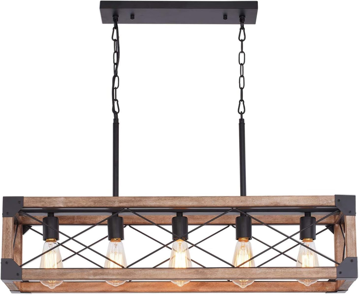Farmhouse 5-Light Linear Chandelier with Solid Wood