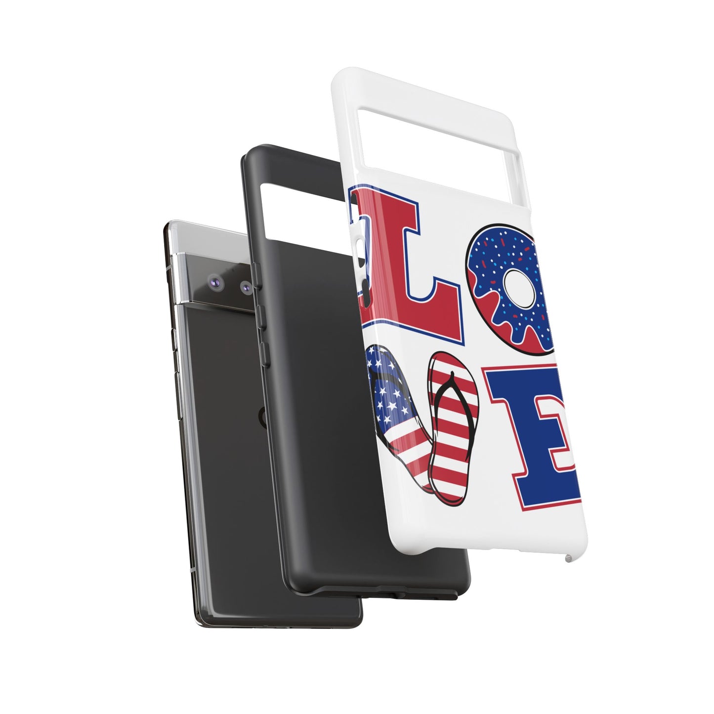 Patriotic "Love" Tough Case – American Flag Flip Flop & Donut Phone Cover