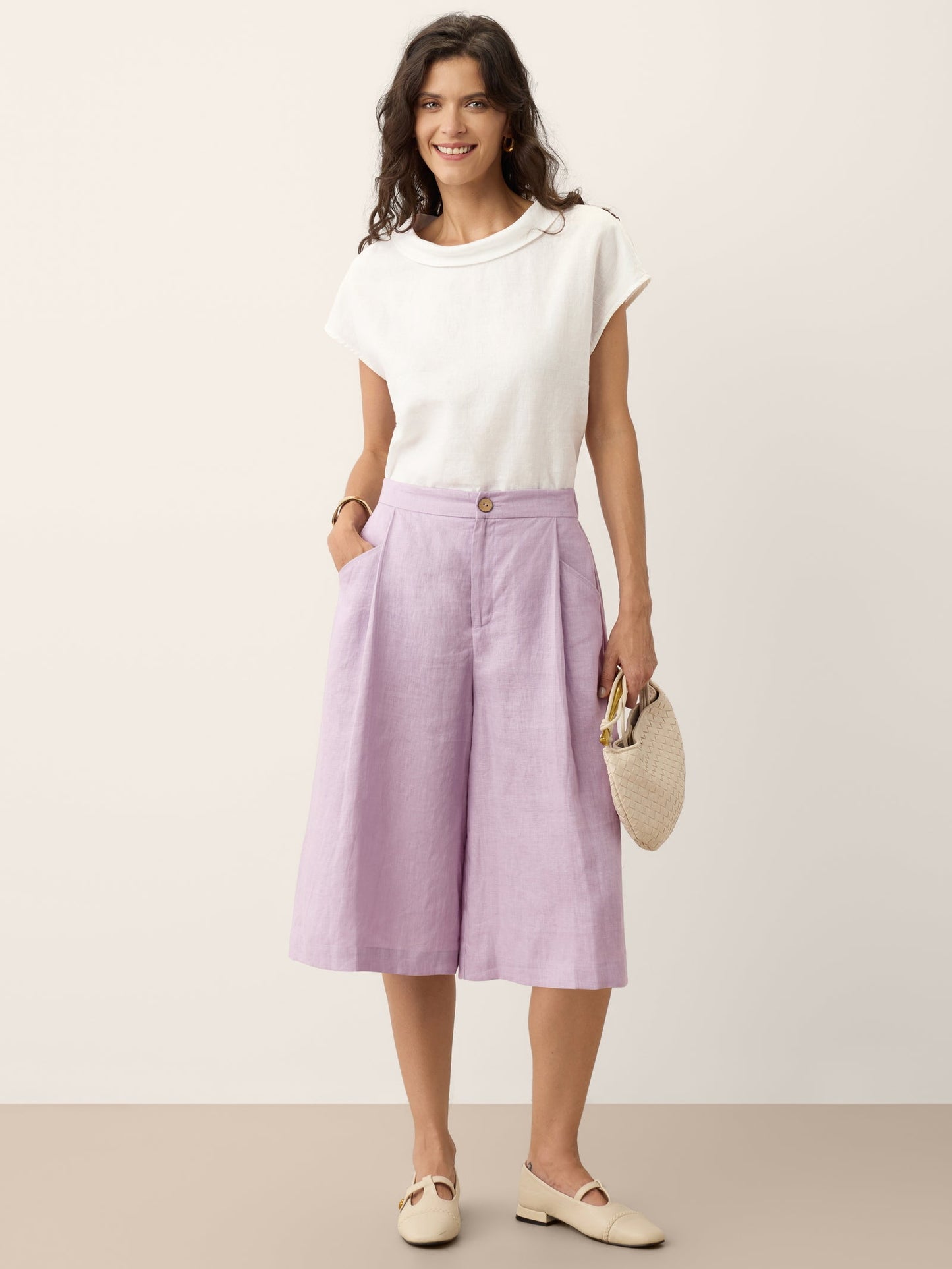 100% Linen A-Line Bermuda Shorts RAVENNA