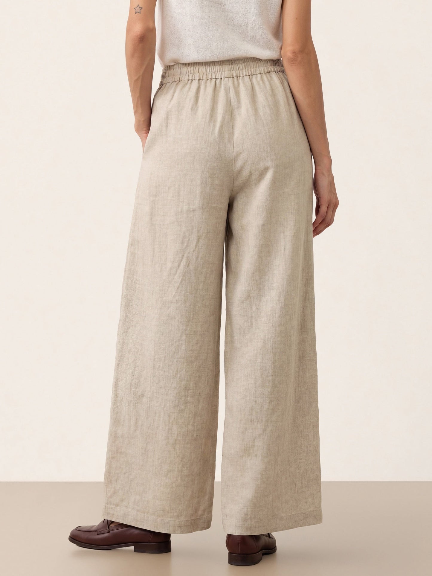 100% Linen Pleated Waist Wide Leg Pants LOUISA