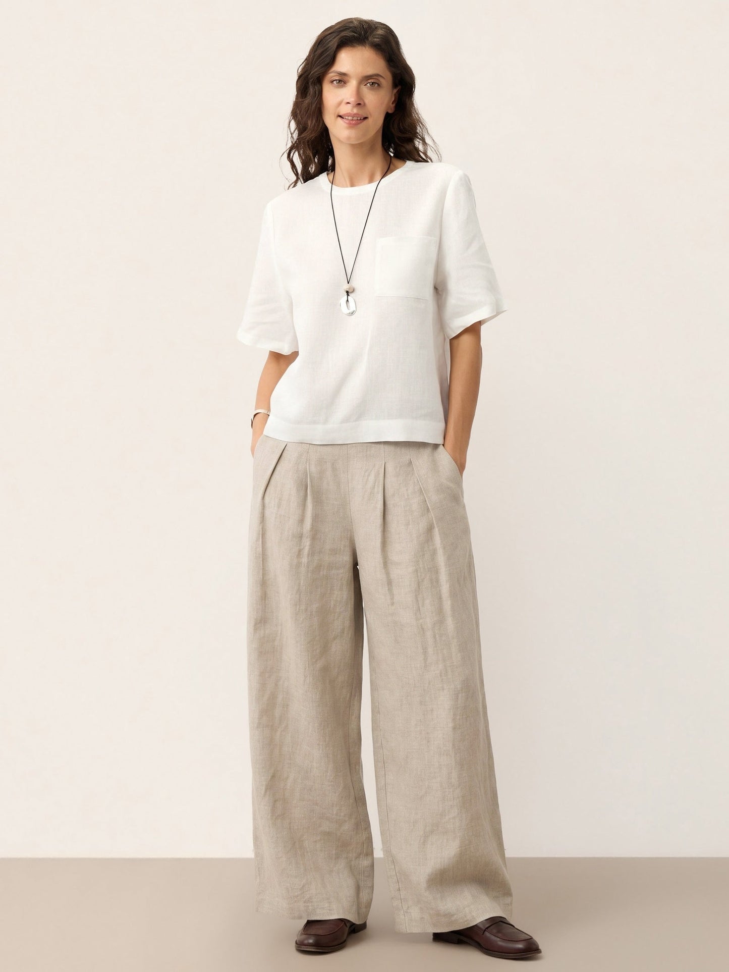 100% Linen Pleated Waist Wide Leg Pants LOUISA