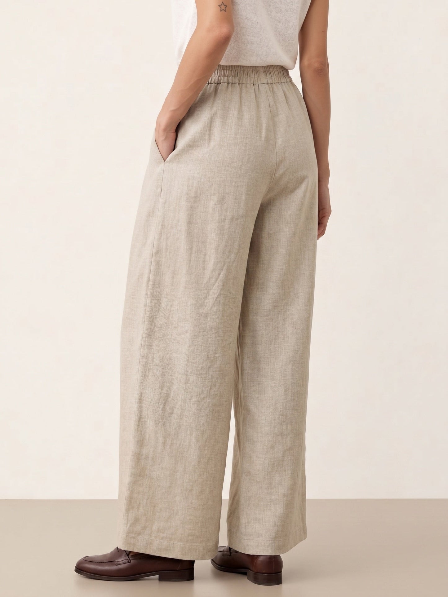 100% Linen Pleated Waist Wide Leg Pants LOUISA