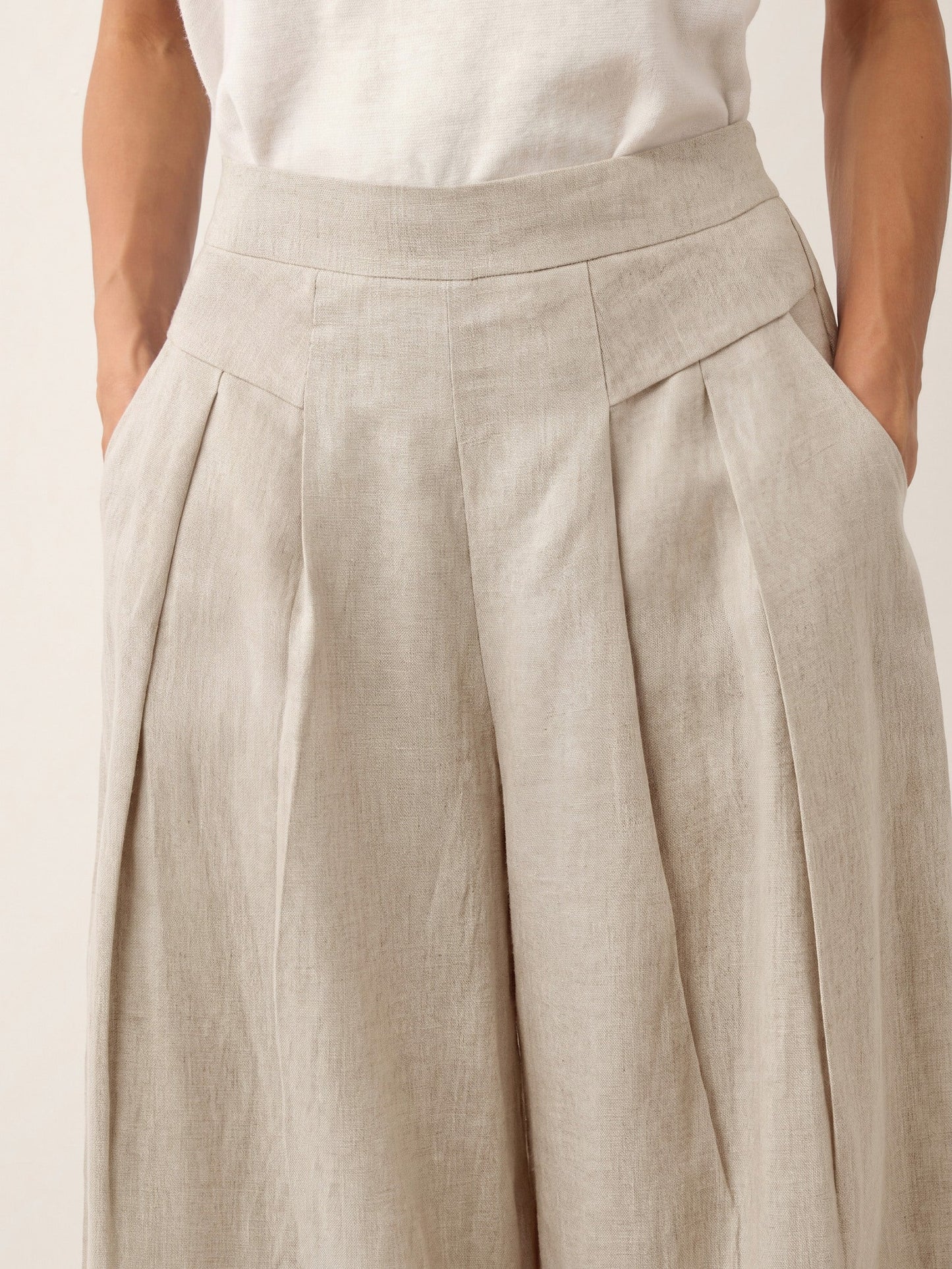 100% Linen Pleated Waist Wide Leg Pants LOUISA