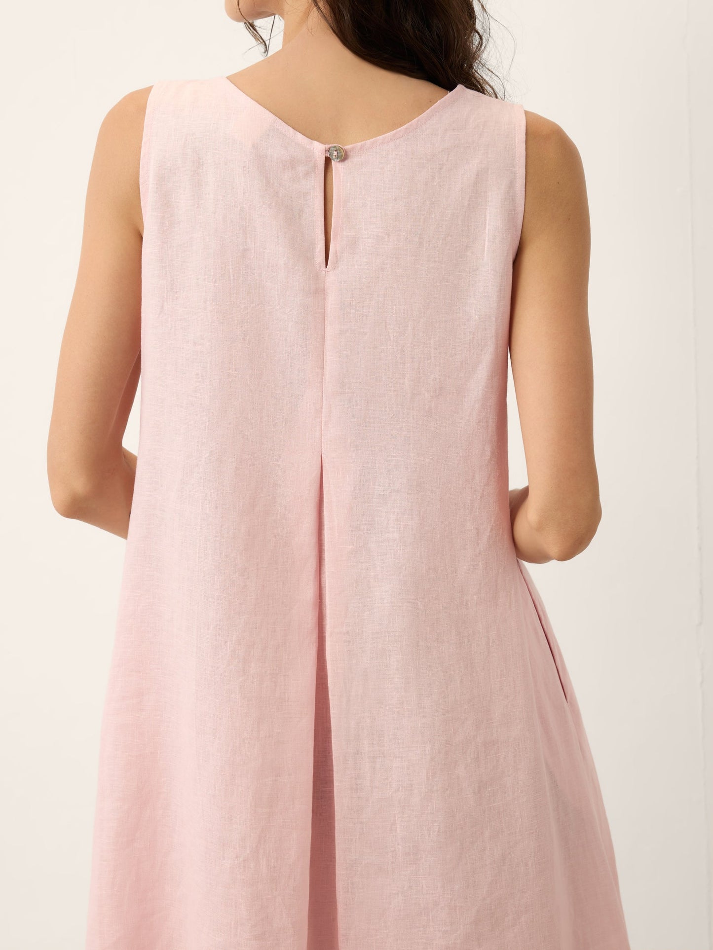 100% Linen Asymmetric Pleat A-Line Midi Dress KARINA