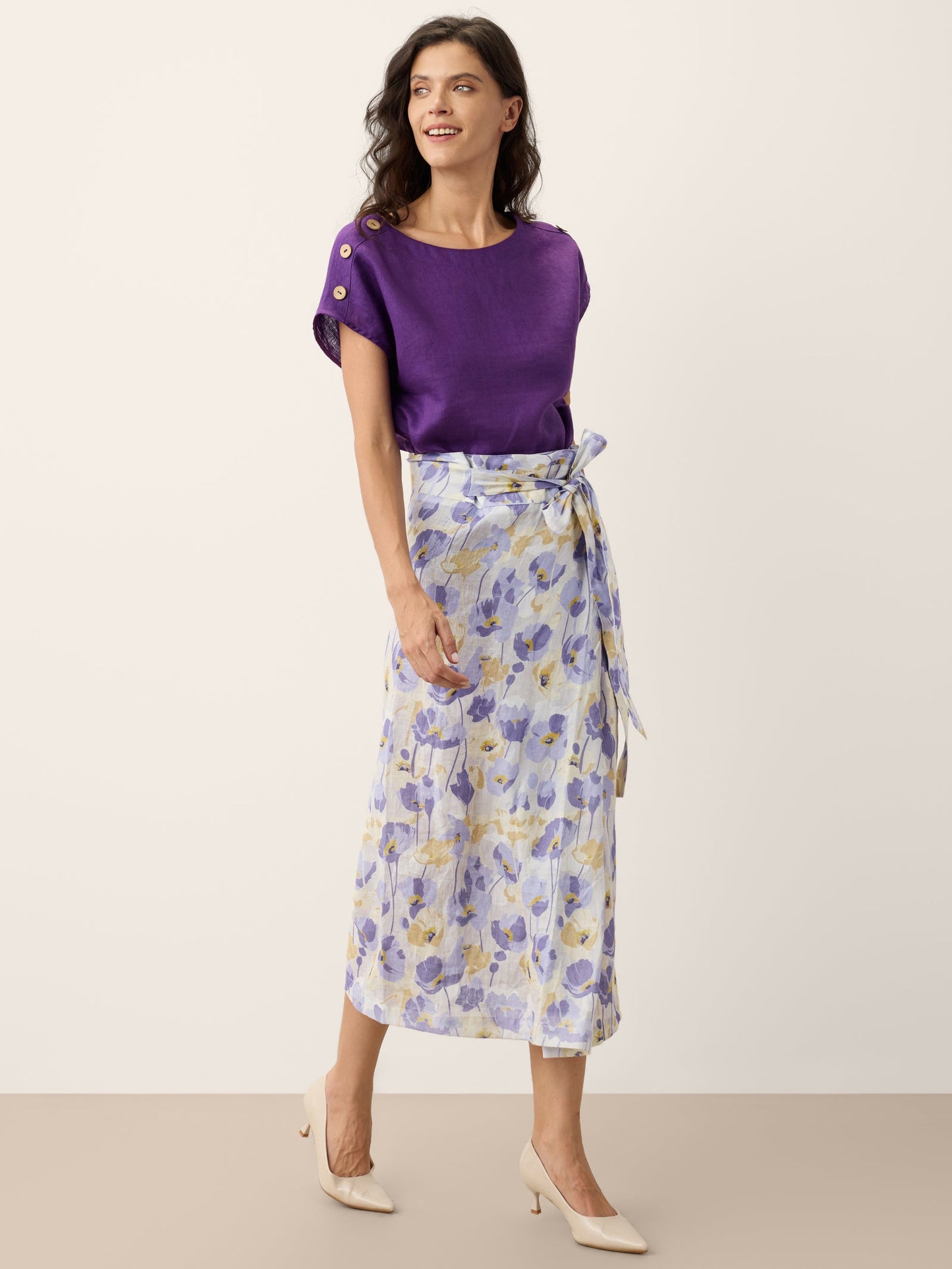 100% Linen Round Neck Button Detail Top ISABELLE