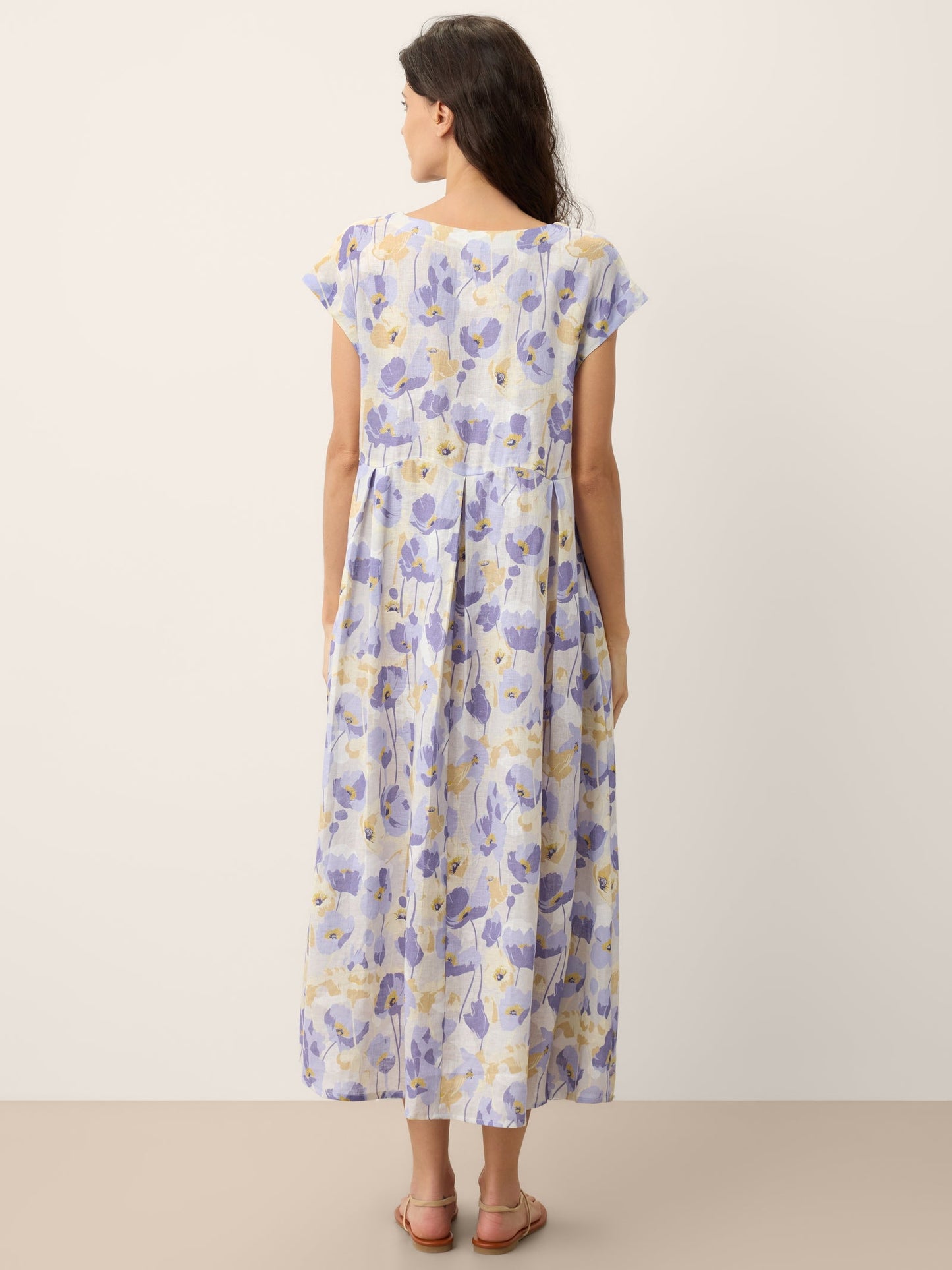 100% Linen Carnation Print Scalloped Waist Maxi Dress HARRIET