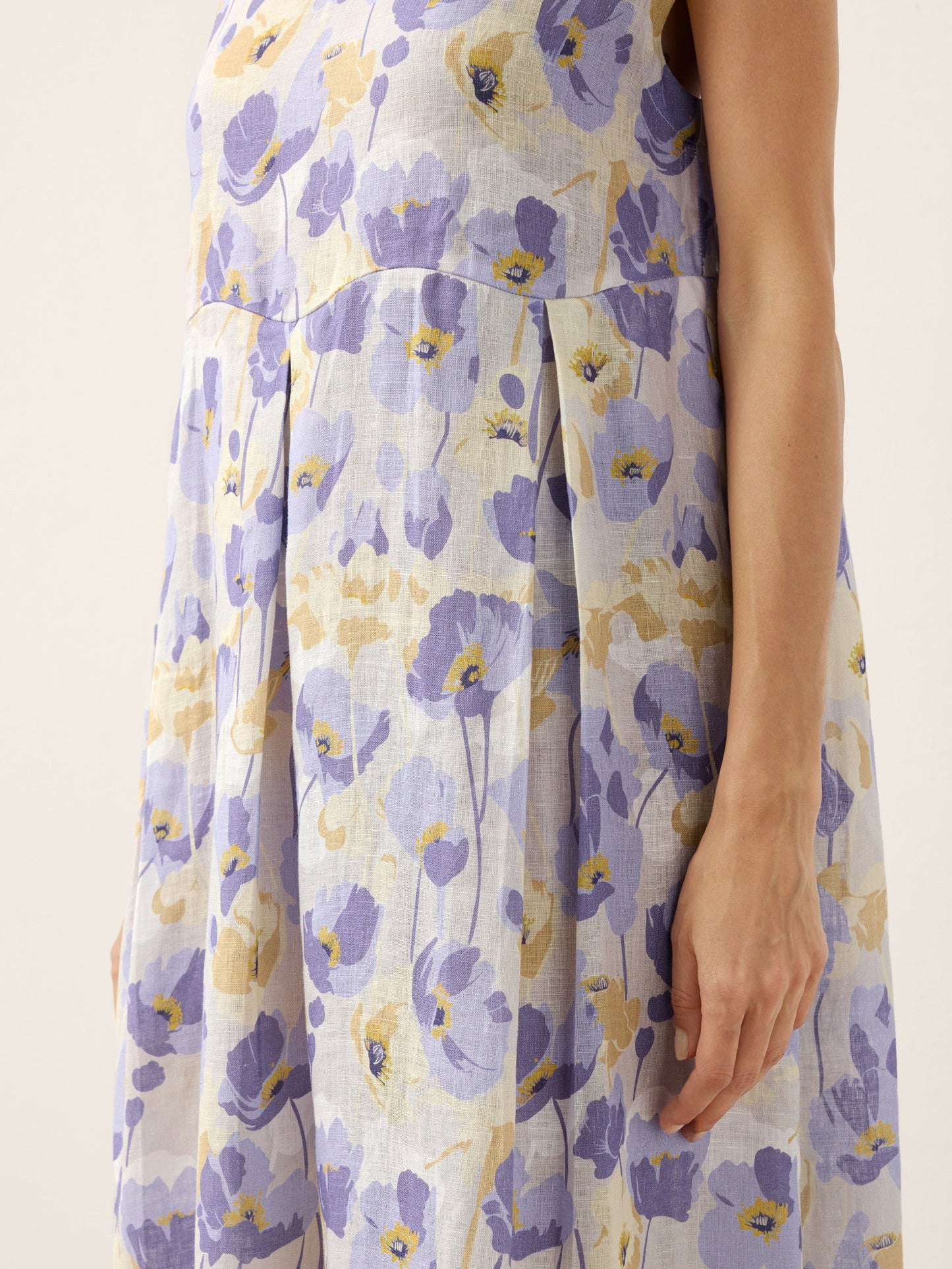 100% Linen Carnation Print Scalloped Waist Maxi Dress HARRIET