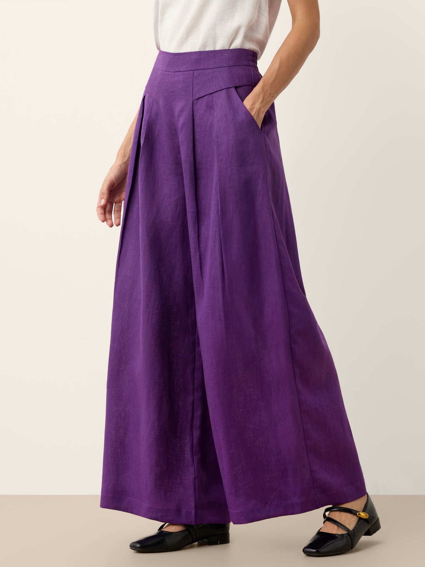 100% Linen Pleated Waist Wide Leg Pants LOUISA