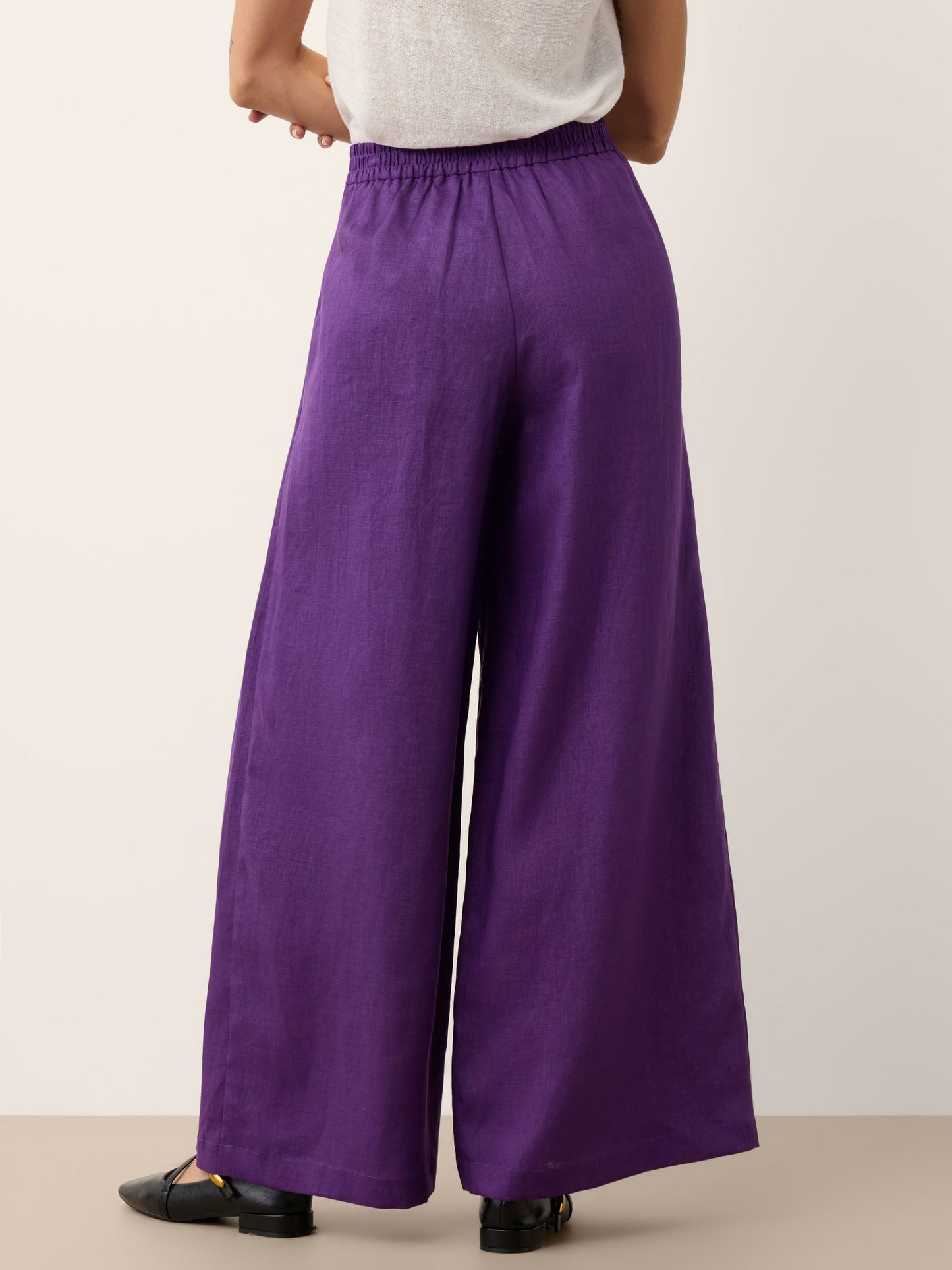 100% Linen Pleated Waist Wide Leg Pants LOUISA
