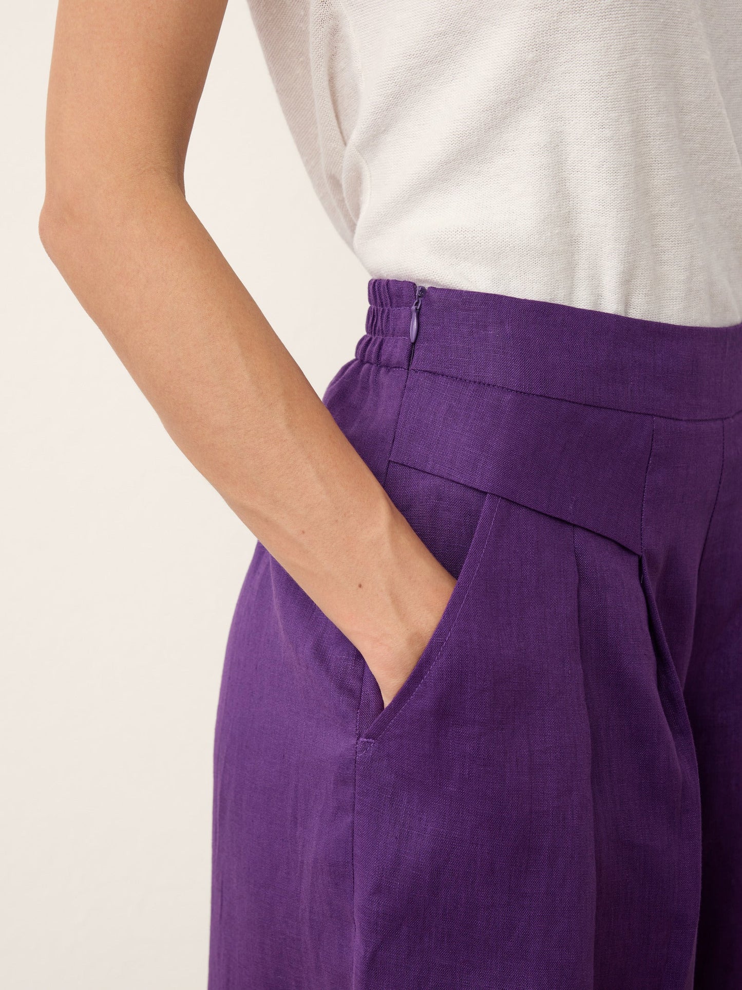 100% Linen Pleated Waist Wide Leg Pants LOUISA