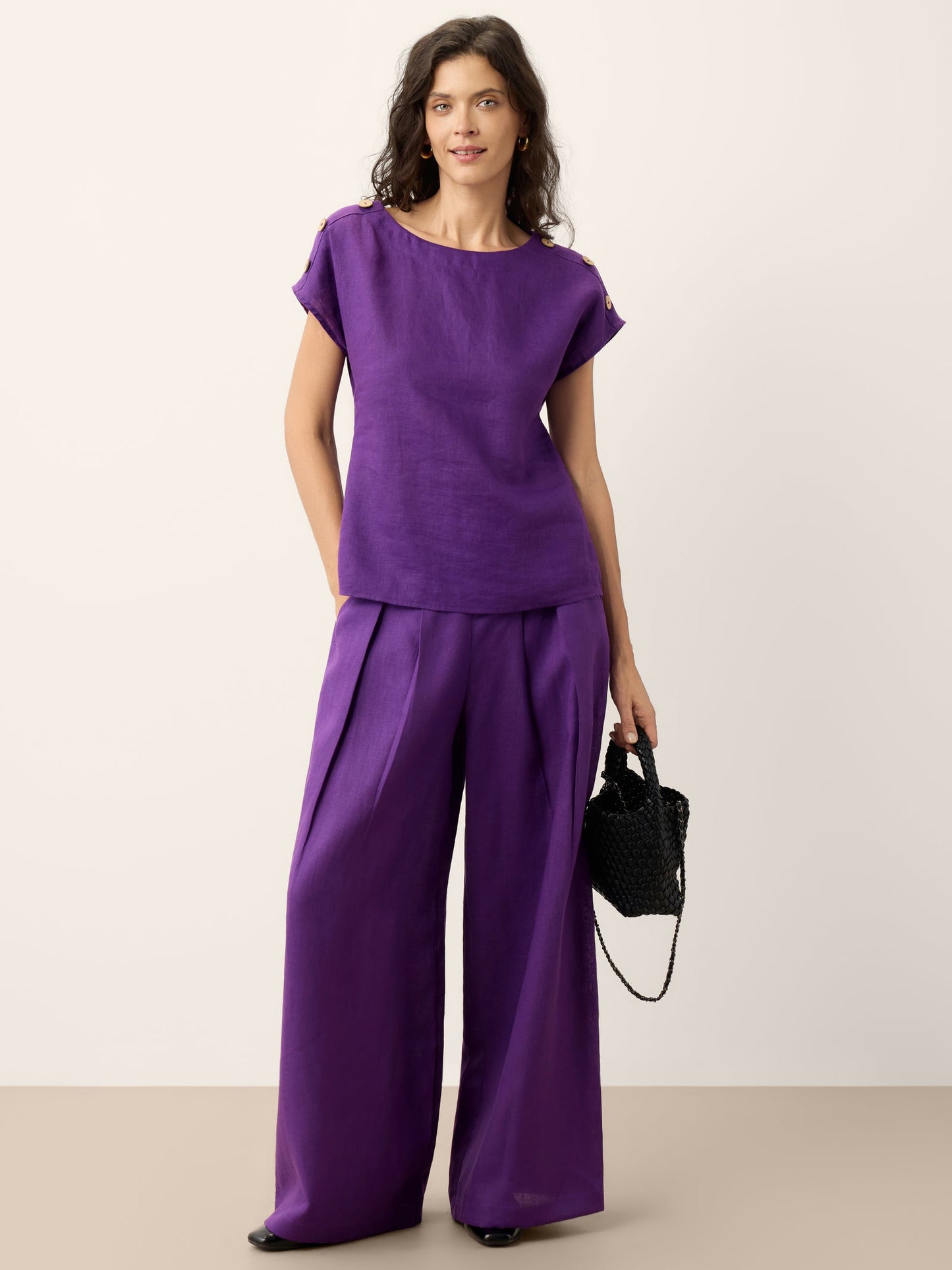 100% Linen Pleated Waist Wide Leg Pants LOUISA