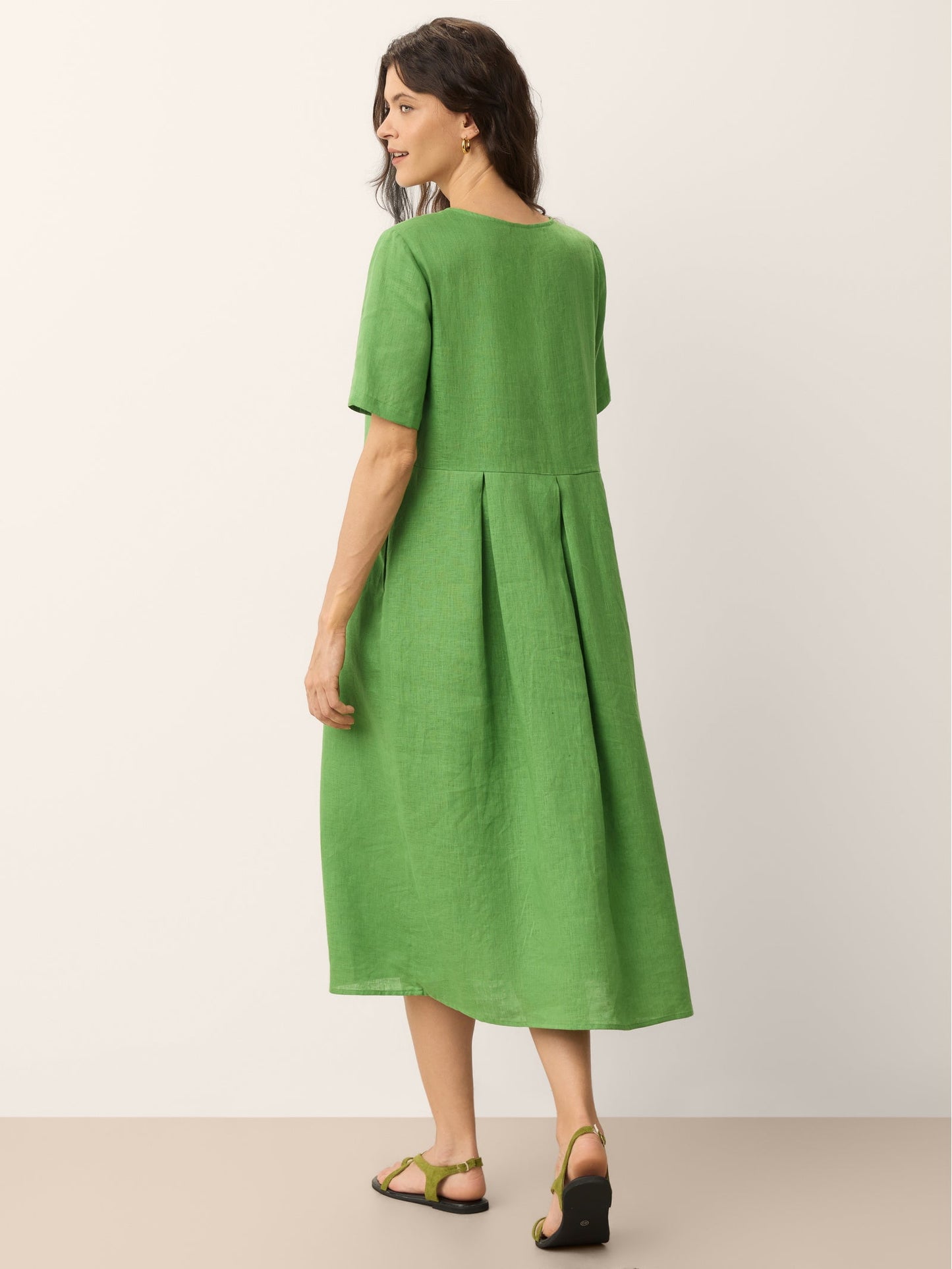 100% Linen Split Neck Button Detail Midi Dress SERAPHINE
