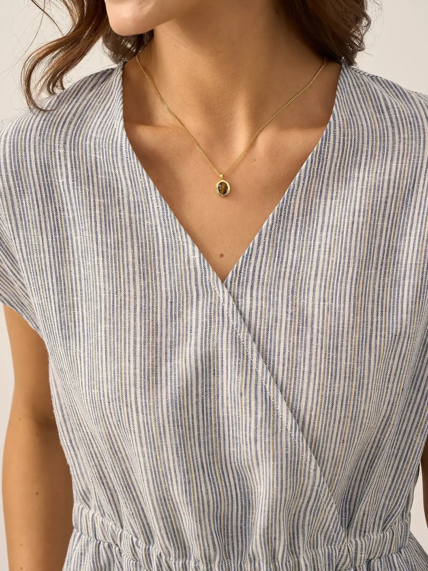 100% Linen Striped Elastic-Waist Mini Dress ARIA