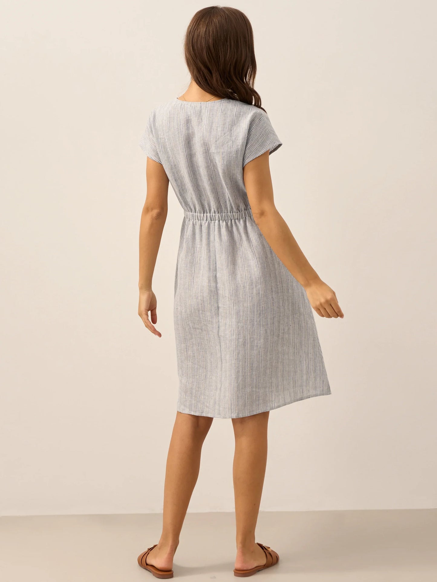 100% Linen Striped Elastic-Waist Mini Dress ARIA