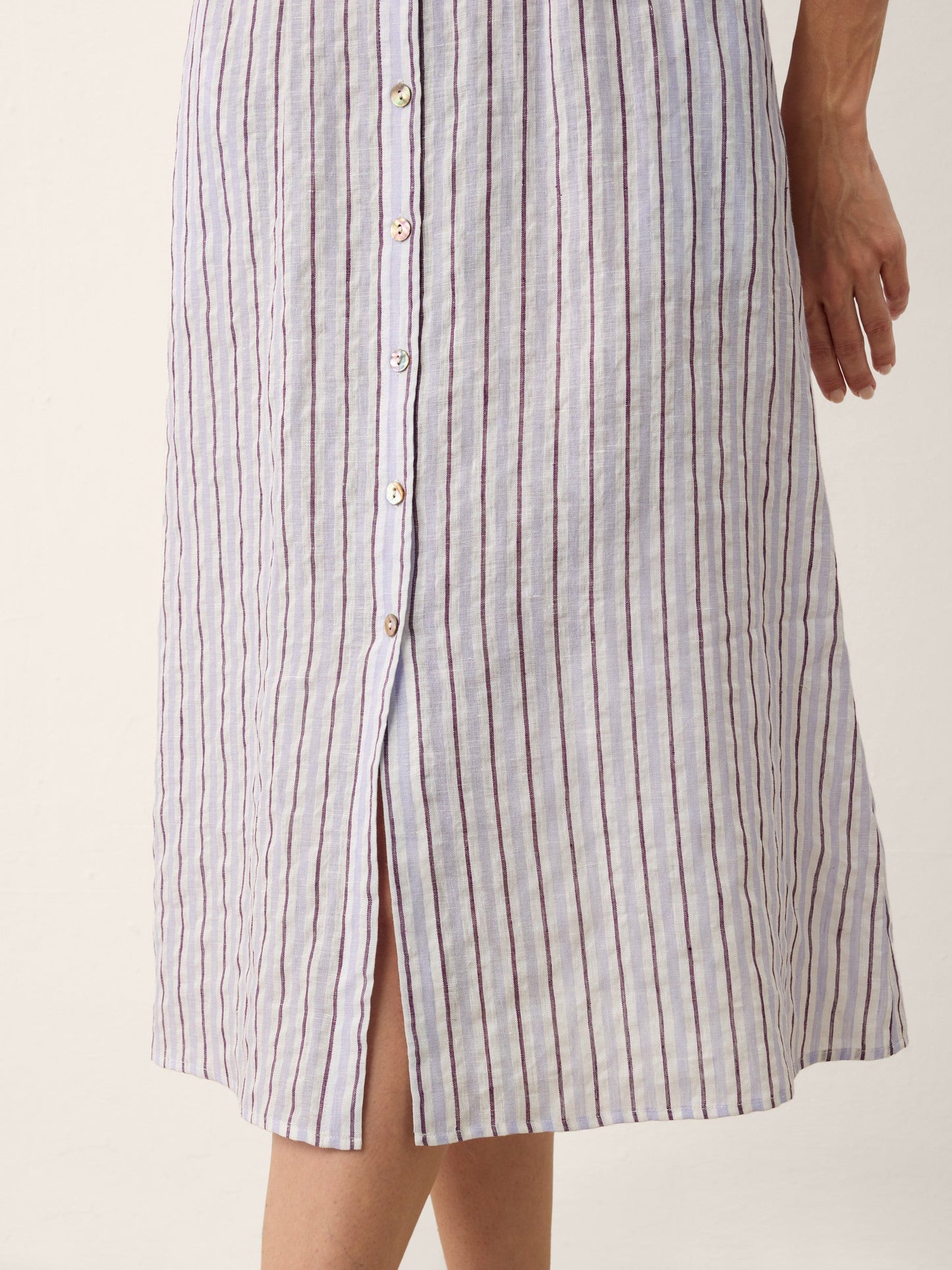 100% Linen Striped Tailored Cap Sleeve Midi Dress AGNES