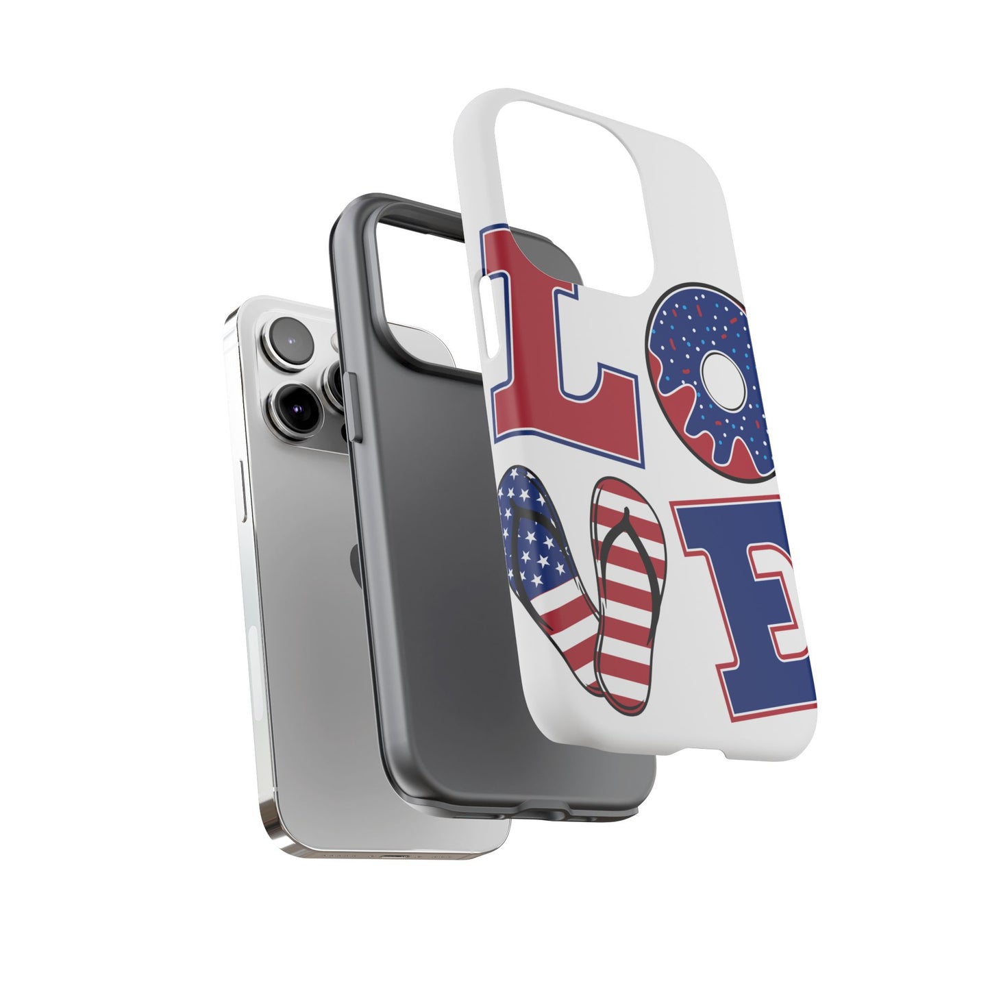 Patriotic "Love" Tough Case – American Flag Flip Flop & Donut Phone Cover