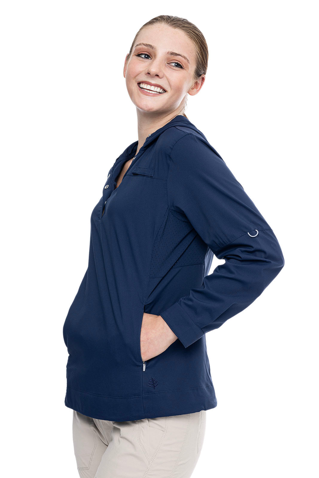 Sea Spray | Women's Henley Hoodie | Navy