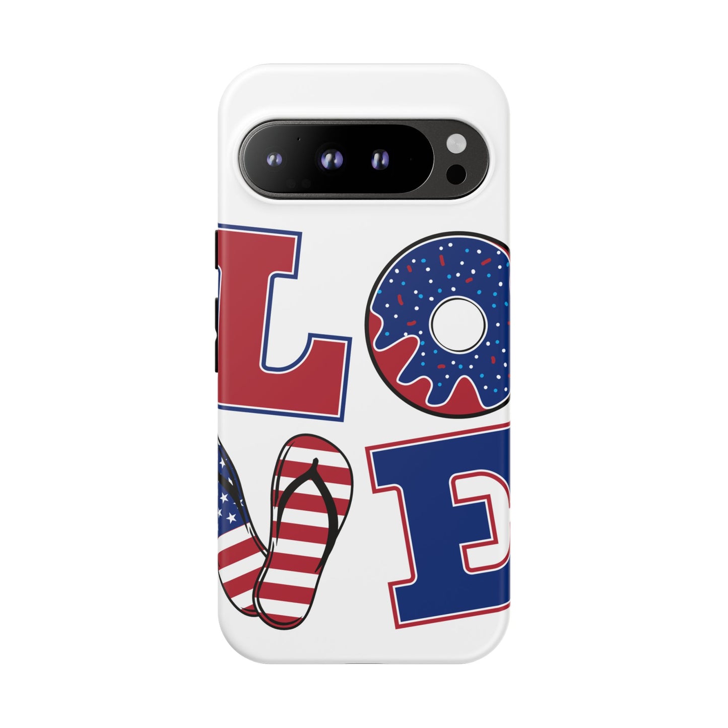 Patriotic "Love" Tough Case – American Flag Flip Flop & Donut Phone Cover