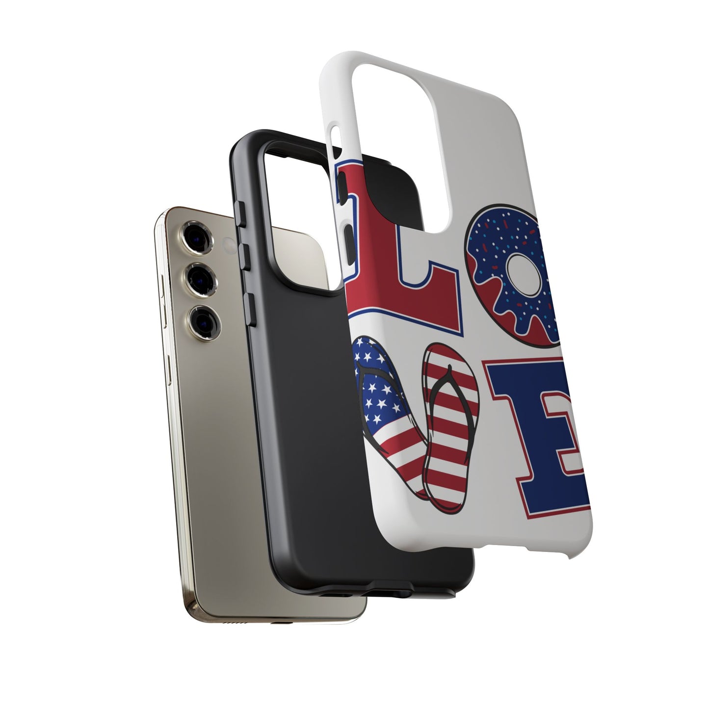 Patriotic "Love" Tough Case – American Flag Flip Flop & Donut Phone Cover