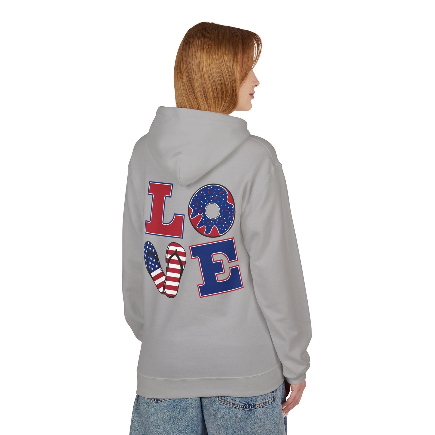 Patriotic 'Merica Peace Sign Hoodie — American Flag LOVE Back Graphic