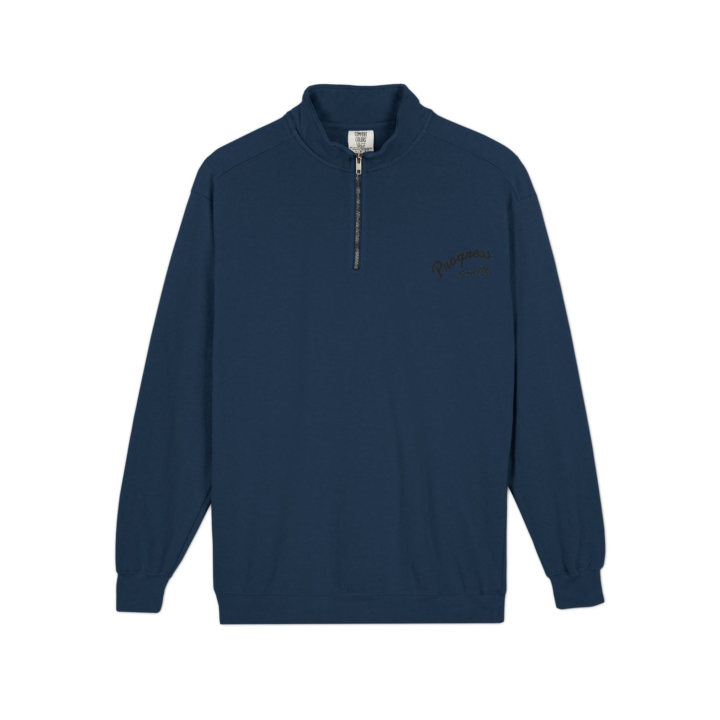 Quarter-Zip Sweatshirt — Minimal 'Progressively' Script Chest Logo