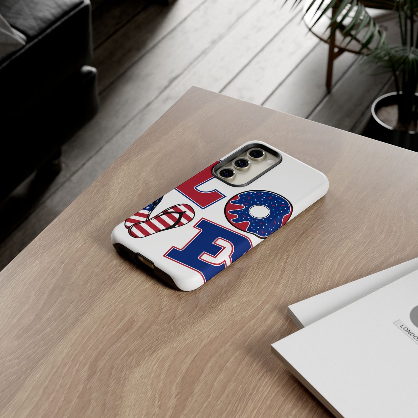 Patriotic "Love" Tough Case – American Flag Flip Flop & Donut Phone Cover
