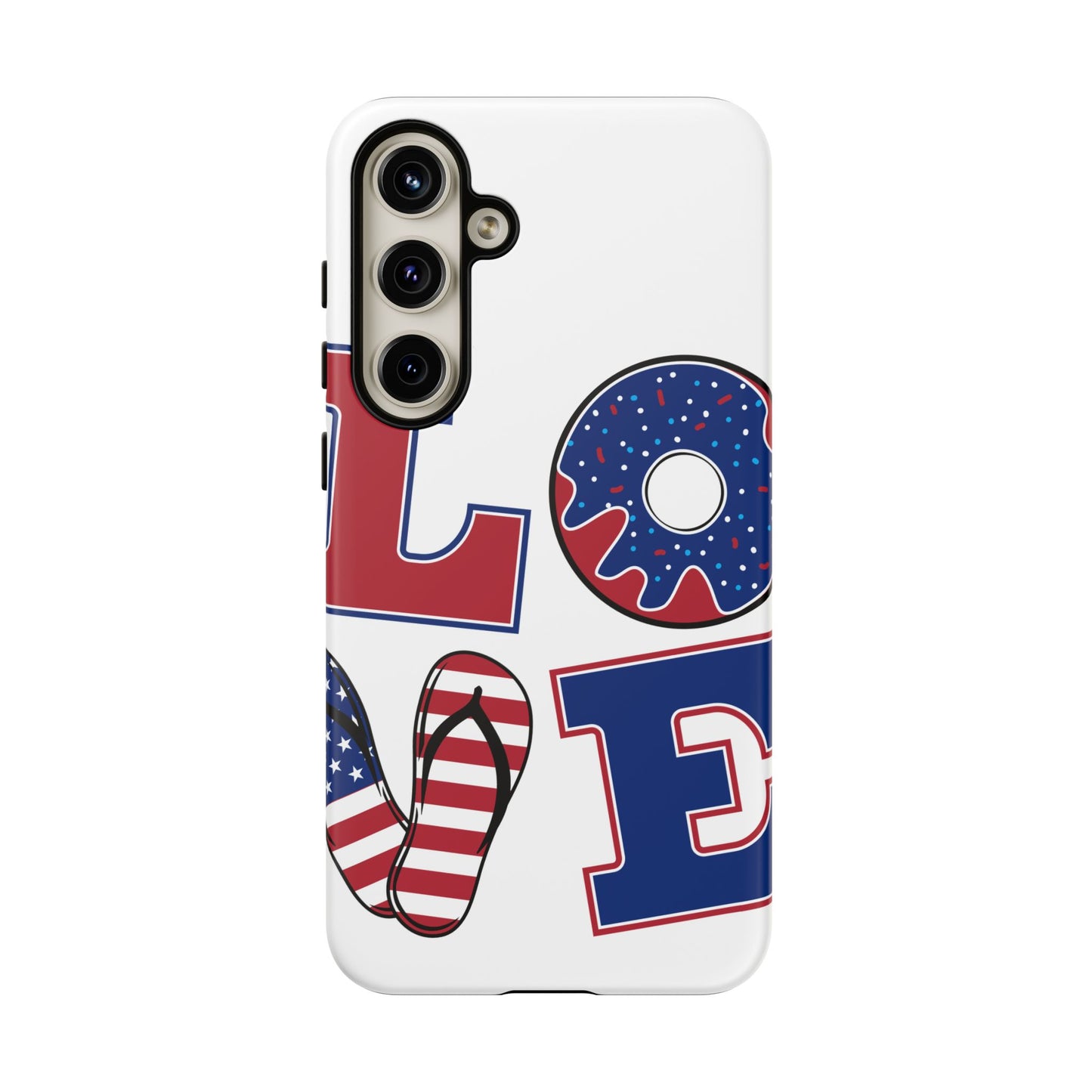 Patriotic "Love" Tough Case – American Flag Flip Flop & Donut Phone Cover