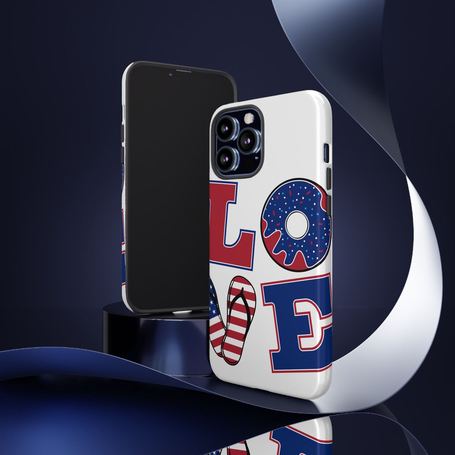 Patriotic "Love" Tough Case – American Flag Flip Flop & Donut Phone Cover