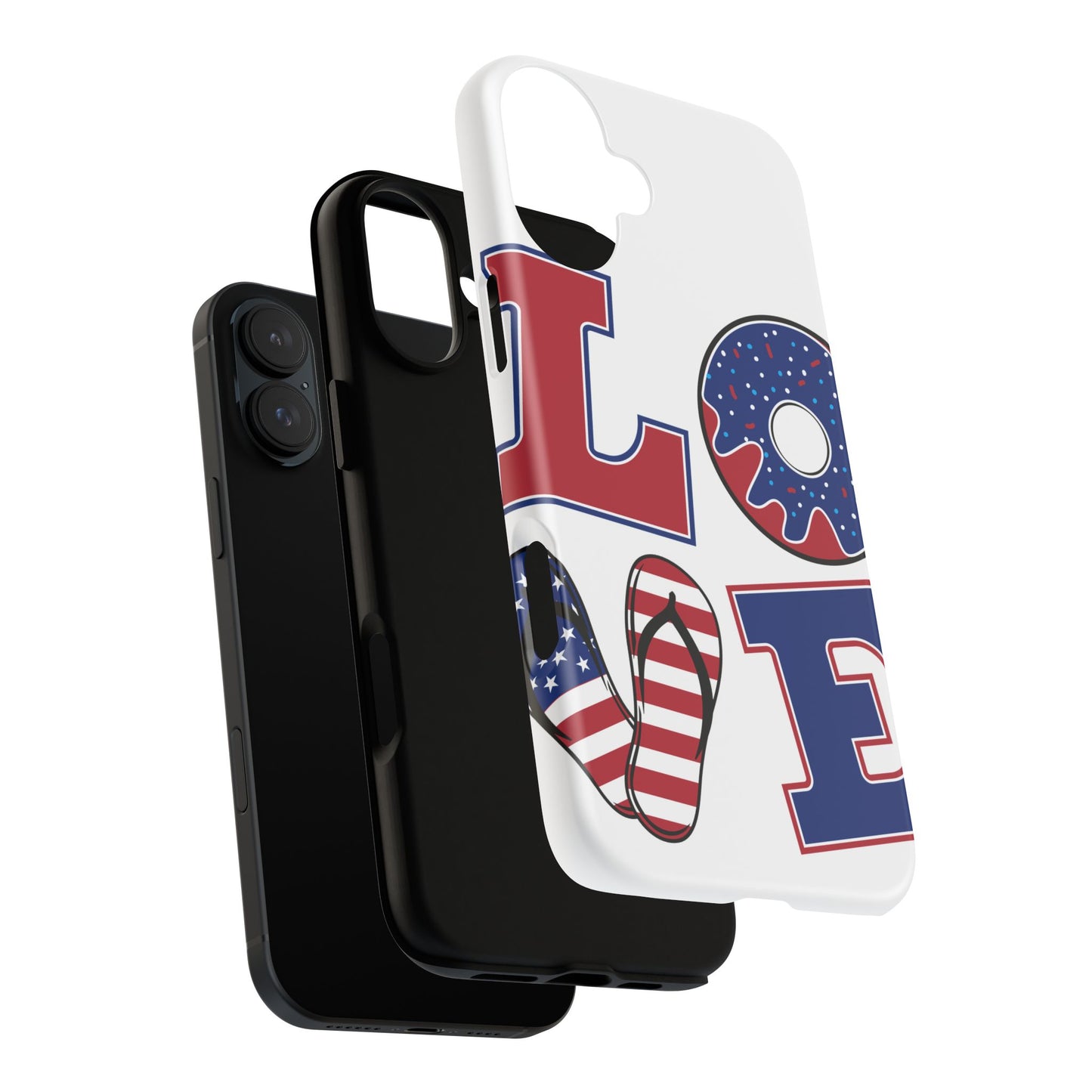 Patriotic "Love" Tough Case – American Flag Flip Flop & Donut Phone Cover