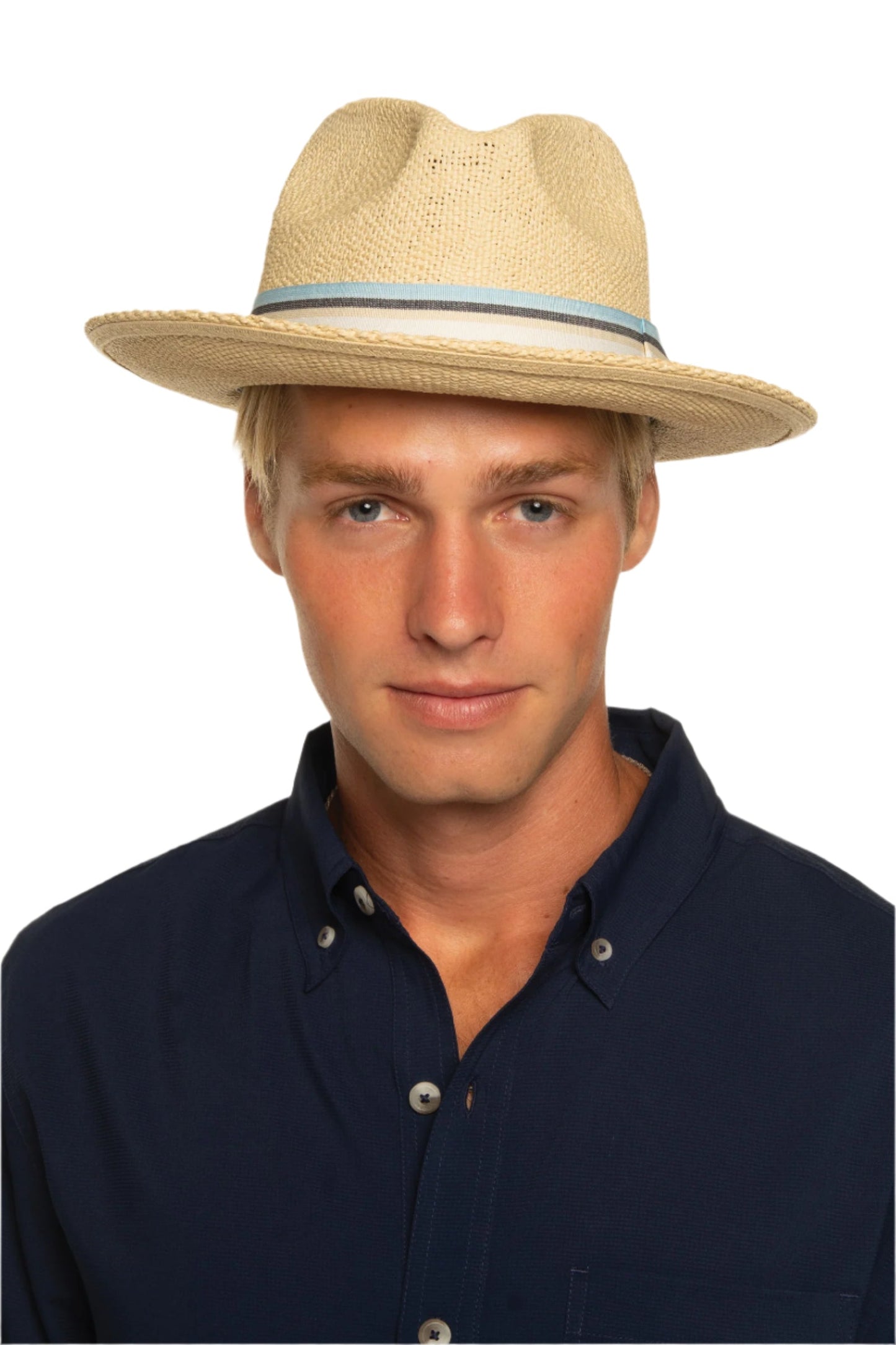 Surf Club | Men's Hand Woven Fedora Rugby Stripe Band | Natural