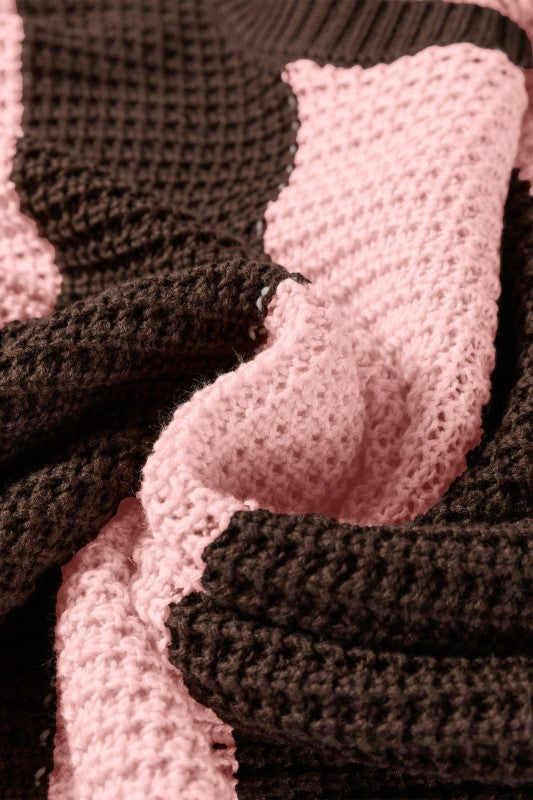 Stripe Colorblock Thermal Textured Knit Sweater