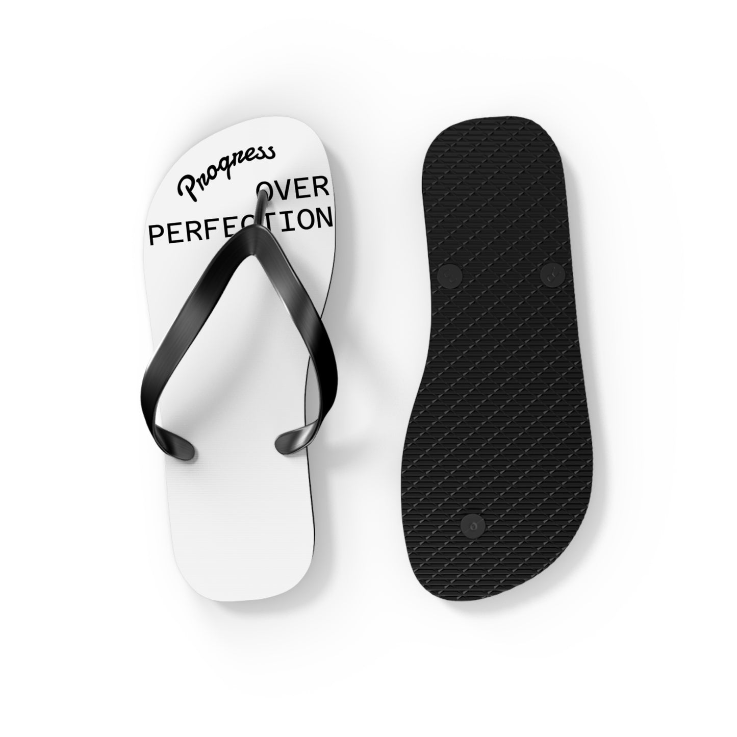 Flip Flops – “Progress Over Perfection” Beach Sandals – Inspirational Summer Footwear