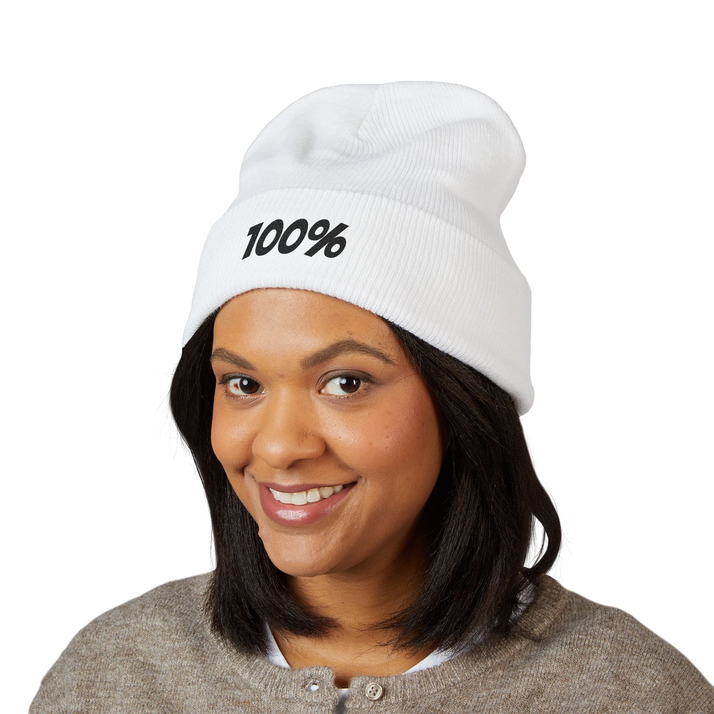 100% Embroidered Cuffed Beanie — Minimal Knit Winter Hat