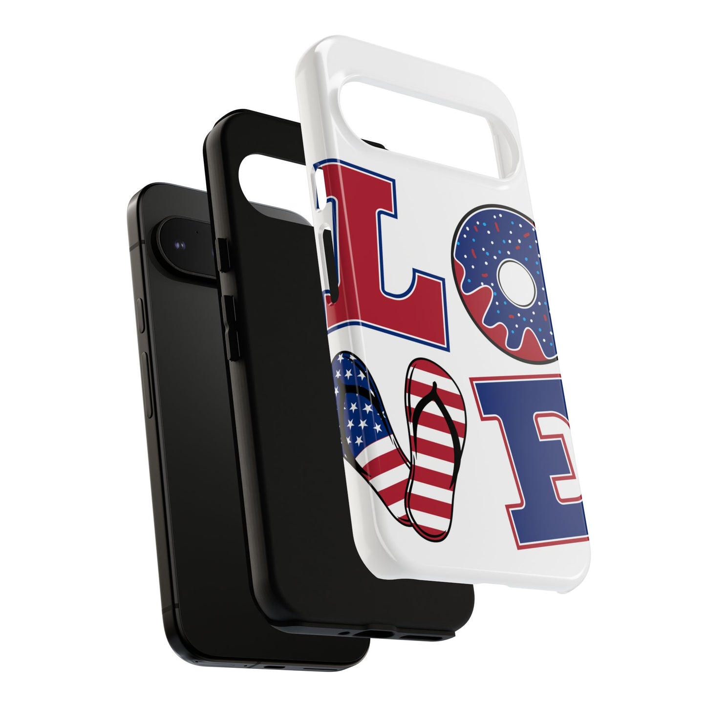 Patriotic "Love" Tough Case – American Flag Flip Flop & Donut Phone Cover